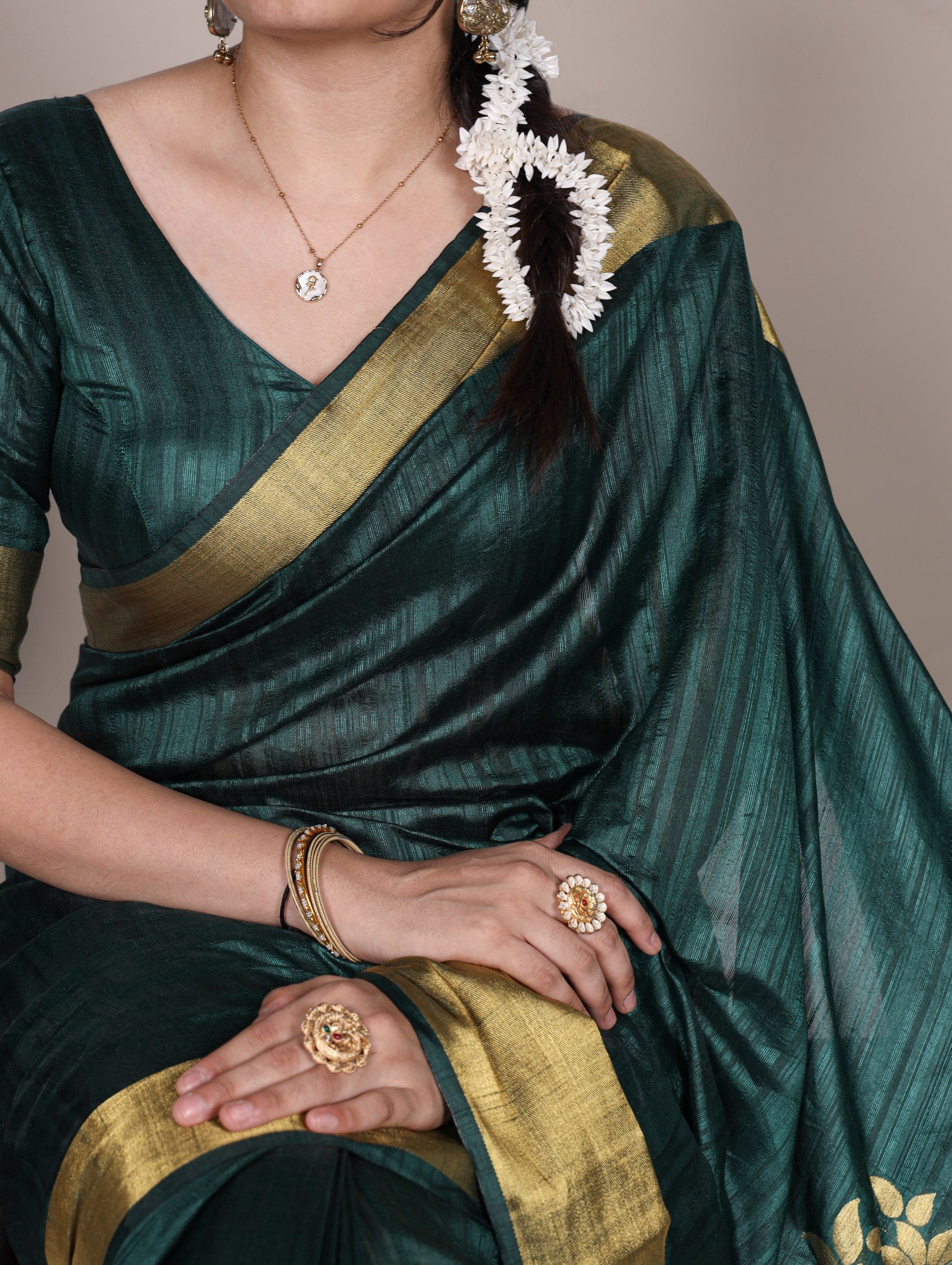 Green Elegant Raw Silk Saree with Zari Weaving Work Secondary image