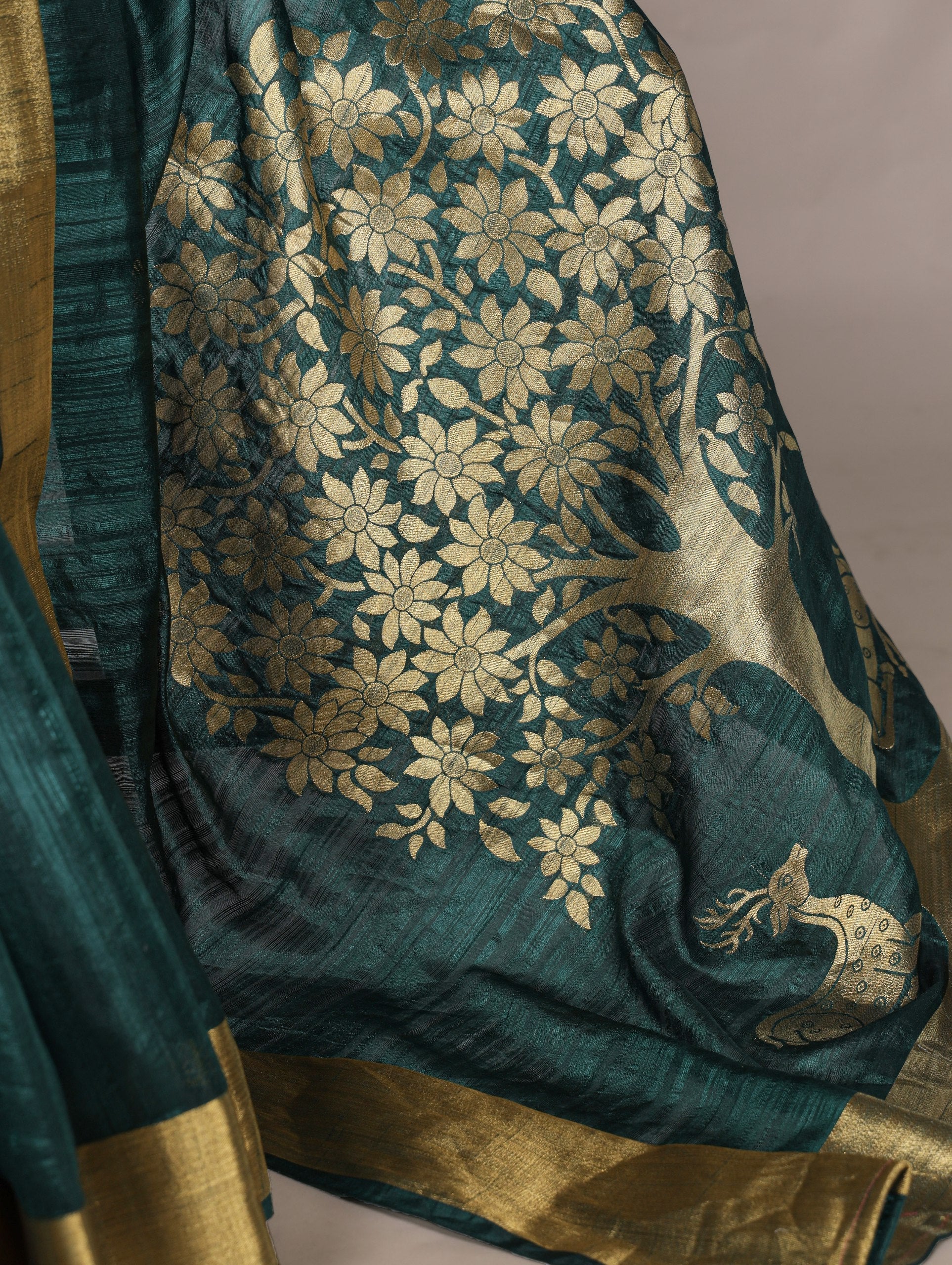 Green Elegant Raw Silk Saree with Zari Weaving Work ClothsVilla