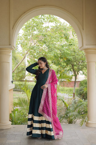 Green Elegant Rayon Gown with Dupatta ClothsVilla
