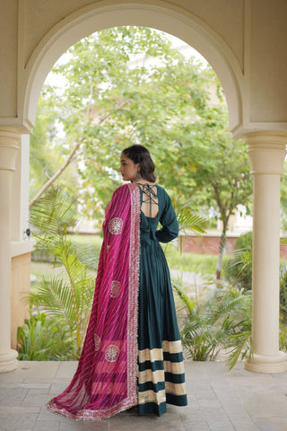Green Elegant Rayon Gown with Dupatta ClothsVilla