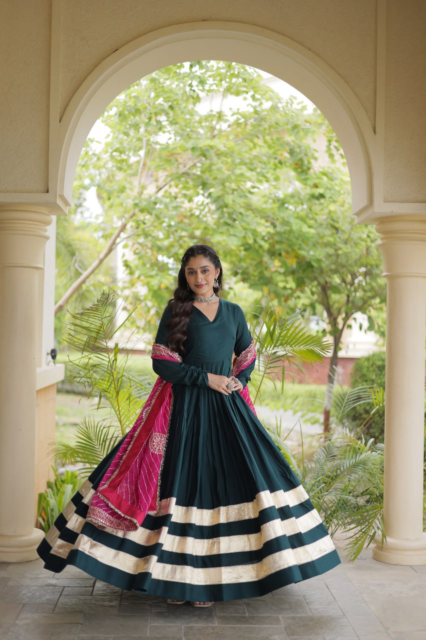 Green Elegant Rayon Gown with Dupatta ClothsVilla