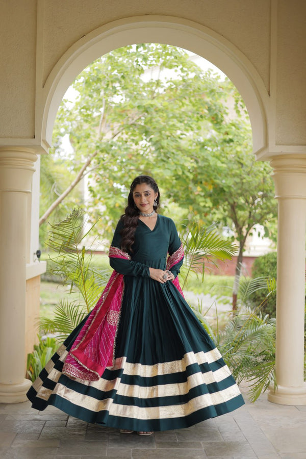 Green Elegant Rayon Gown with Dupatta ClothsVilla