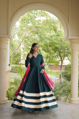 Green Elegant Rayon Gown with Dupatta ClothsVilla