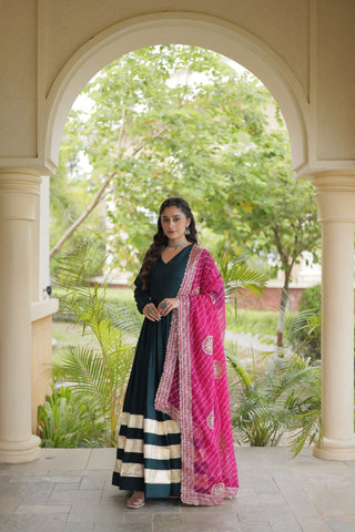 Green Elegant Rayon Gown with Dupatta ClothsVilla