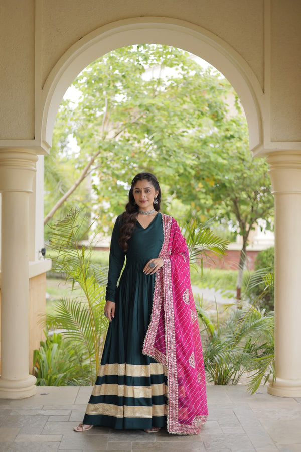 Green Elegant Rayon Gown with Dupatta ClothsVilla
