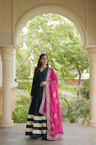 Green Elegant Rayon Gown with Dupatta ClothsVilla