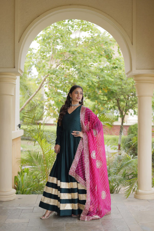 Green Elegant Rayon Gown with Dupatta ClothsVilla