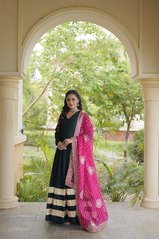 Green Elegant Rayon Gown with Dupatta ClothsVilla