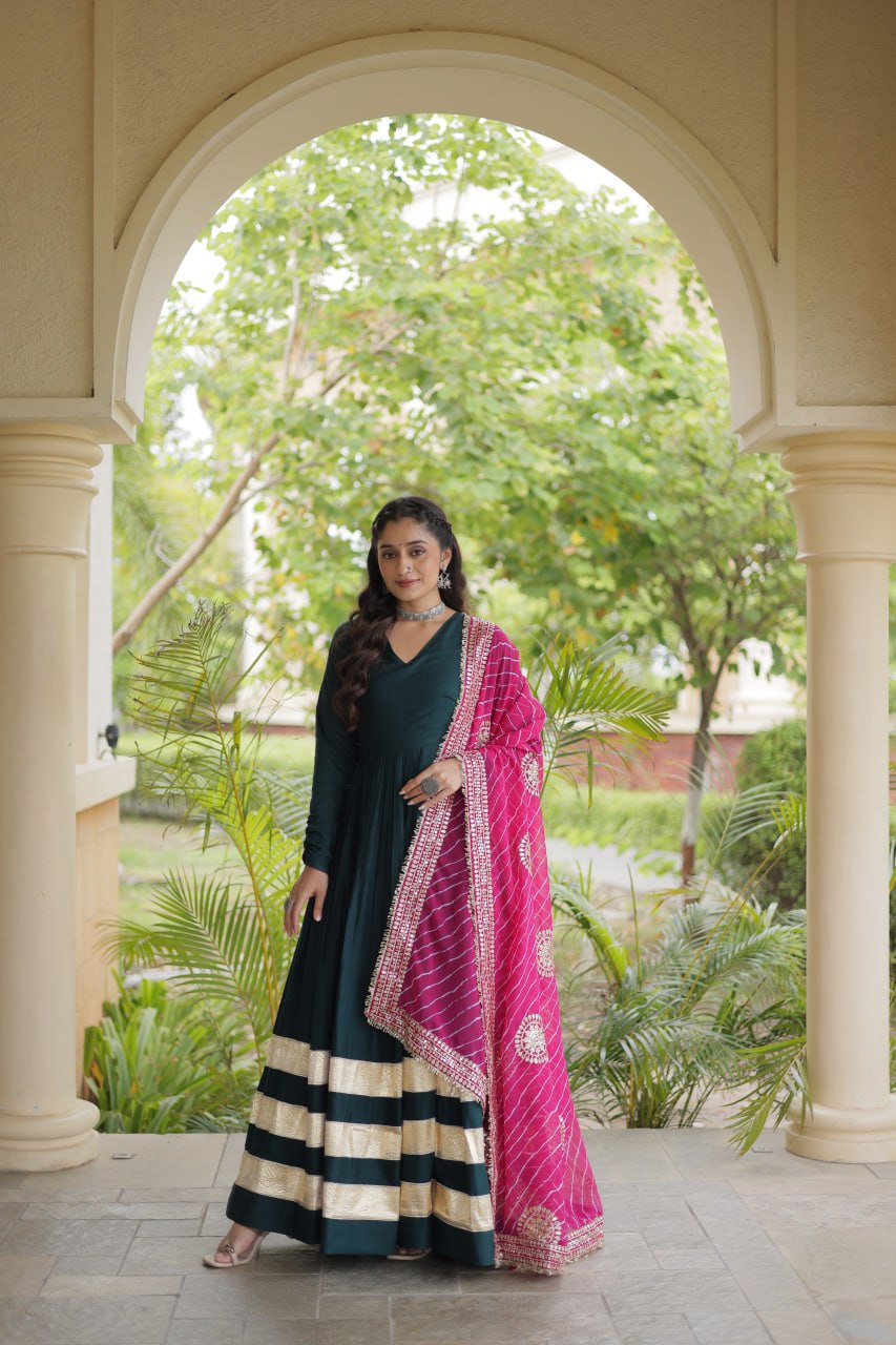 Green Elegant Rayon Gown with Dupatta ClothsVilla