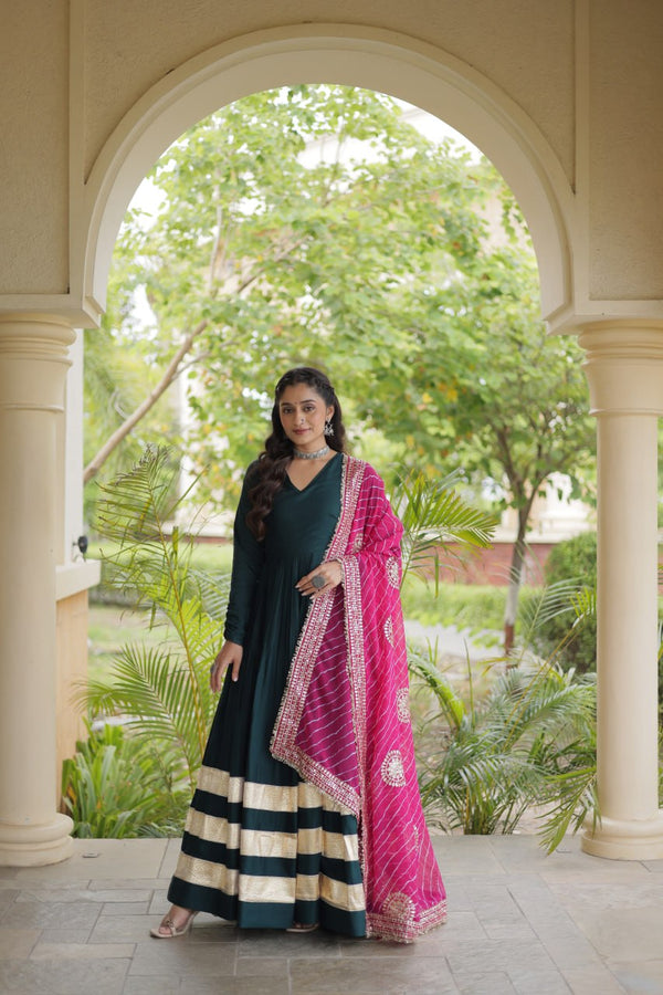 Green Elegant Rayon Gown with Dupatta ClothsVilla