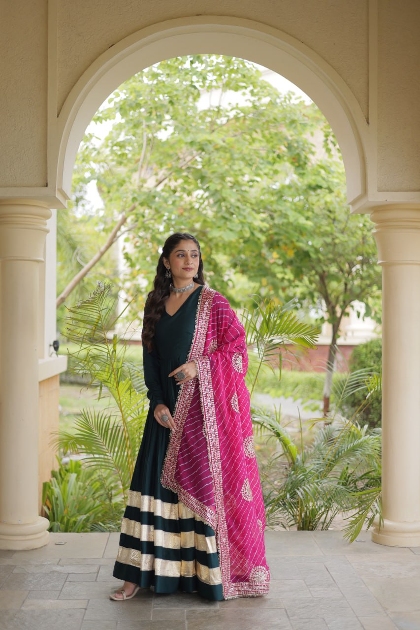 Green Elegant Rayon Gown with Dupatta ClothsVilla