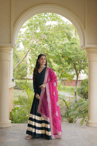 Green Elegant Rayon Gown with Dupatta ClothsVilla