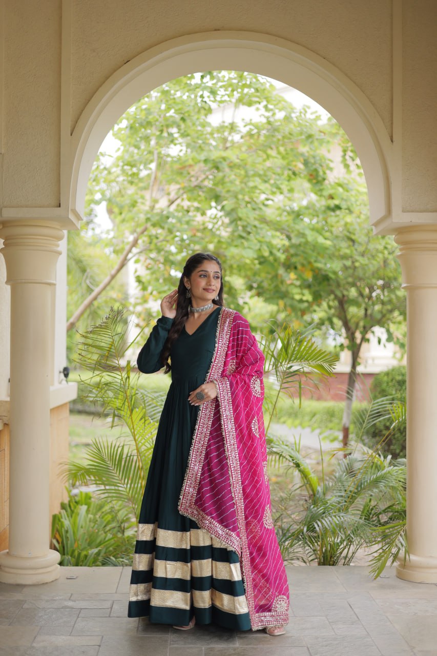 Green Elegant Rayon Gown with Dupatta ClothsVilla