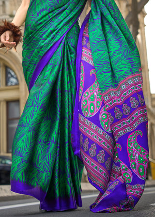 Green Elegant Satin Crepe Saree – A Perfect Blend of Luxury & Grace ClothsVilla