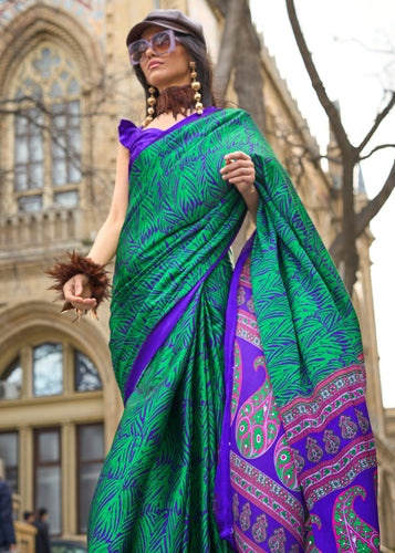 Green Elegant Satin Crepe Saree – A Perfect Blend of Luxury & Grace ClothsVilla