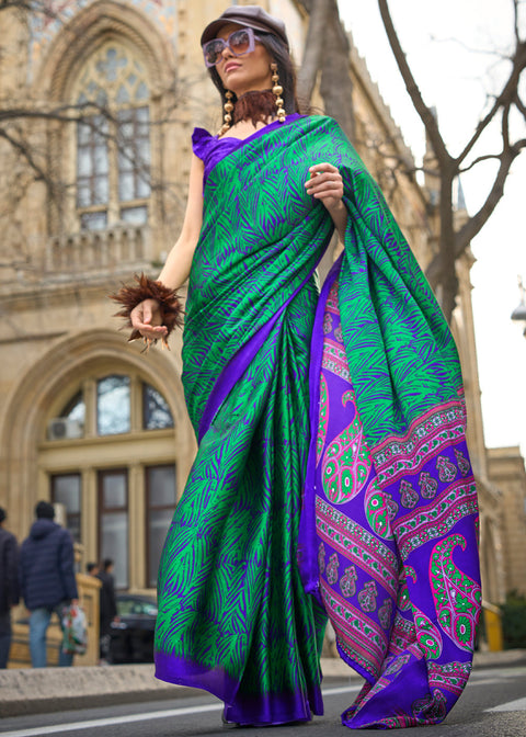 Green Elegant Satin Crepe Saree – A Perfect Blend of Luxury & Grace ClothsVilla Main image