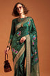 Load image into Gallery viewer, Green Elegant Satin Traditional Saree with Zari &amp; Thread Work ClothsVilla