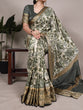 Load image into Gallery viewer, Green Elegant Tasar Silk Printed Saree with Viscose Border &amp; Unstitched Blouse – 5.5 Meter Traditional Silk Saree ClothsVilla