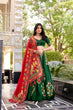 Load image into Gallery viewer, Green Elegant Tussar Silk Printed Lehenga Set with Foil Work &amp; Gotta Patti Dupatta ClothsVilla
