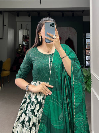 Green Elegant Tussar Silk Ready-to-Wear Gown with Dupatta