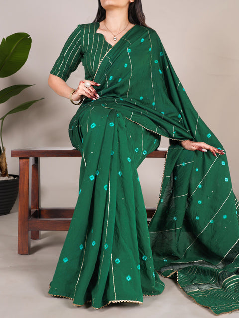 Green Elegant Viscose Chanderi Saree with Sequins, Zari Line, and Gota Patti Lace Border Main image