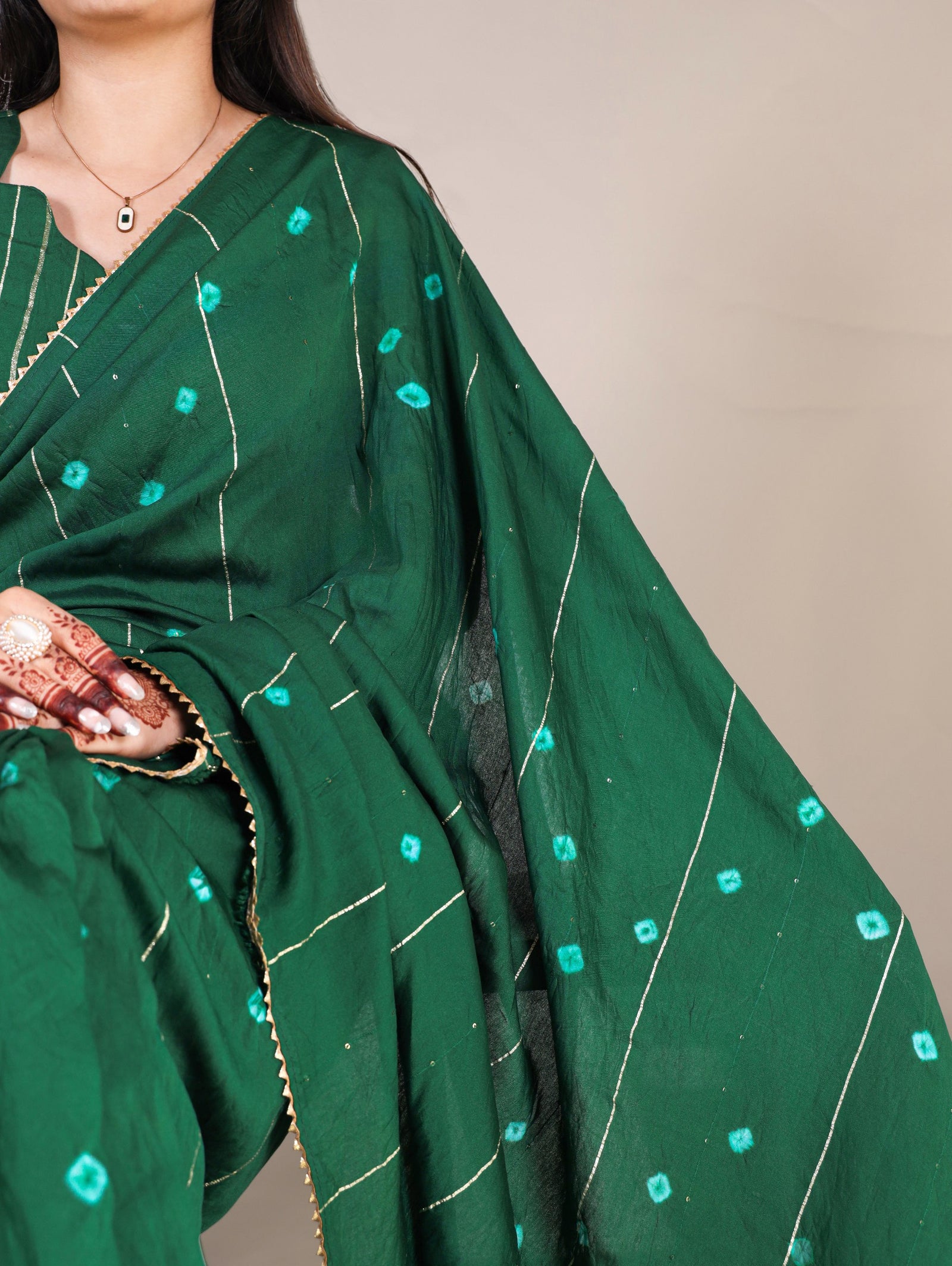 Green Elegant Viscose Chanderi Saree with Sequins, Zari Line, and Gota Patti Lace Border
