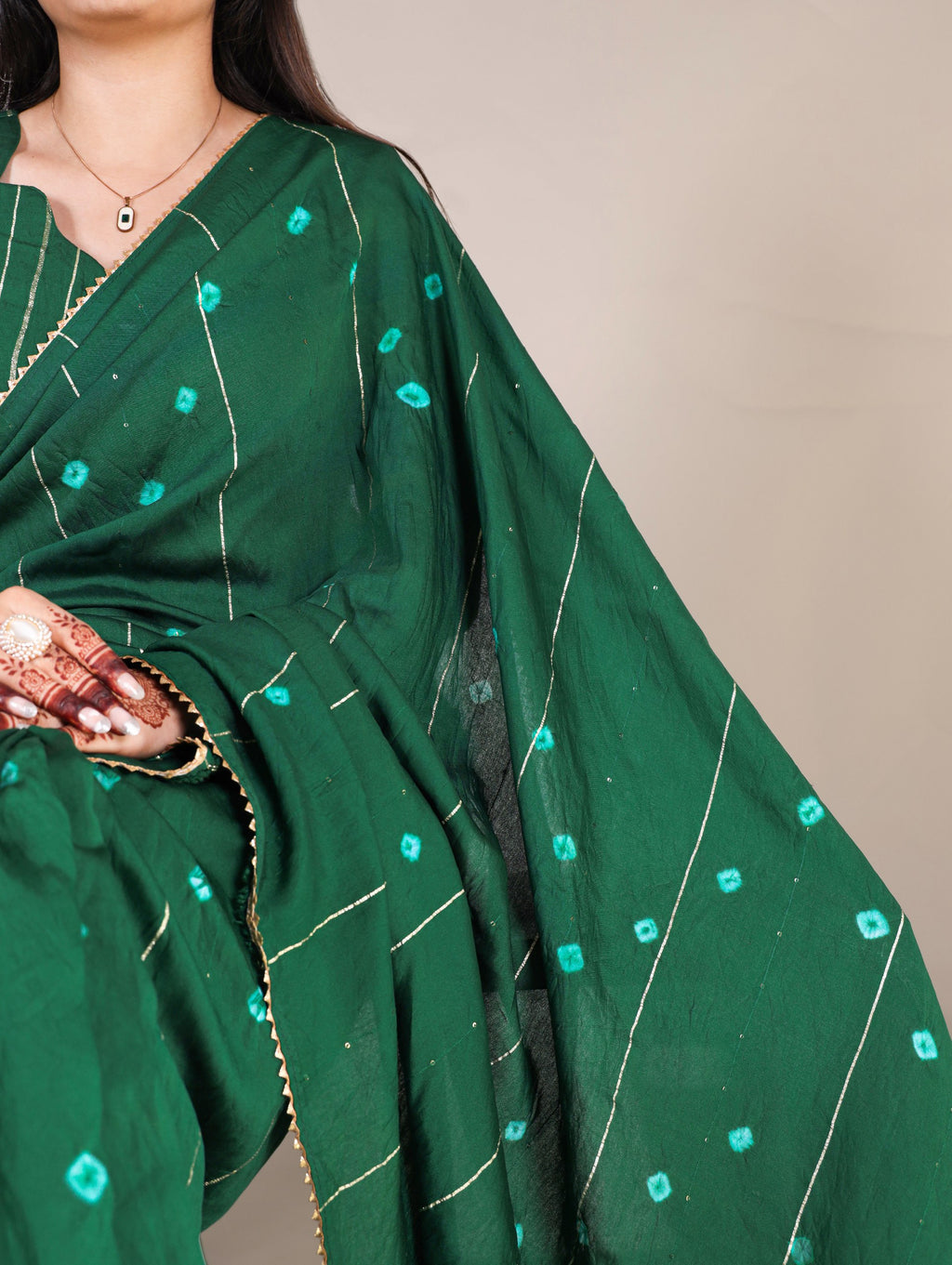Green Elegant Viscose Chanderi Saree with Sequins, Zari Line, and Gota Patti Lace Border