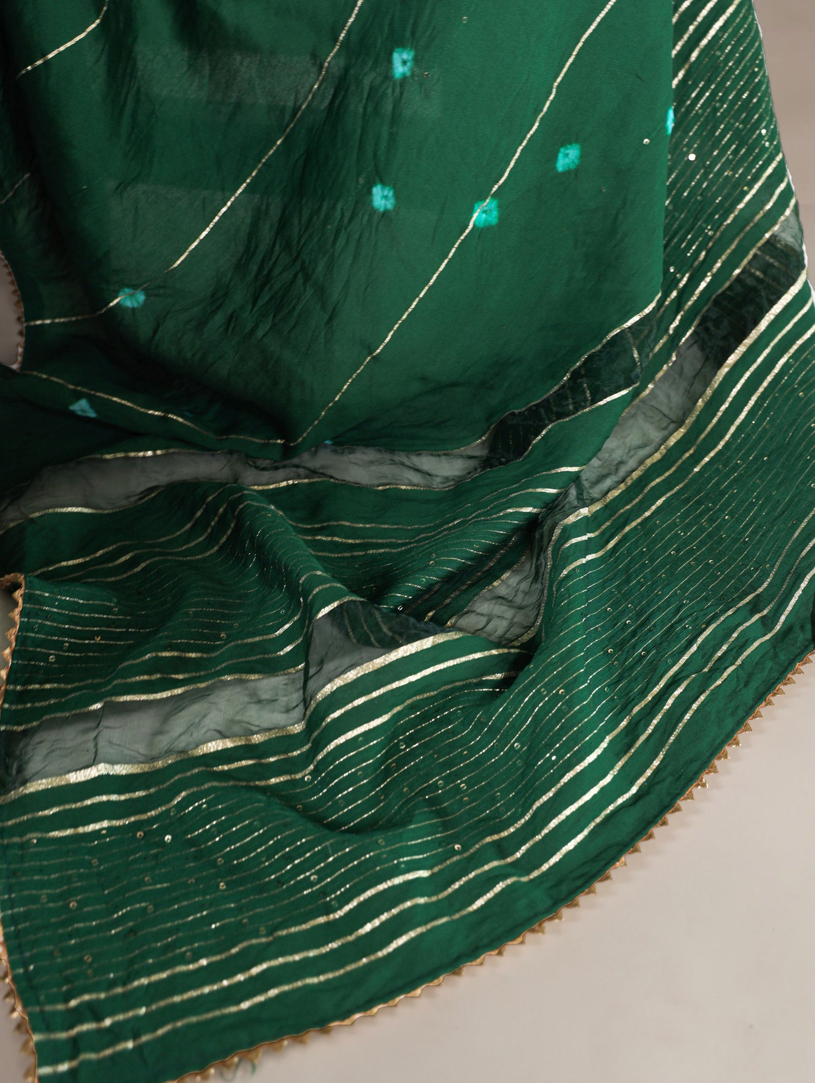 Green Elegant Viscose Chanderi Saree with Sequins, Zari Line, and Gota Patti Lace Border