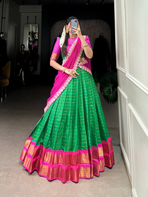 Green Elegant Zari Chex Lehenga Set – Perfect Blend of Tradition & Trend Main image