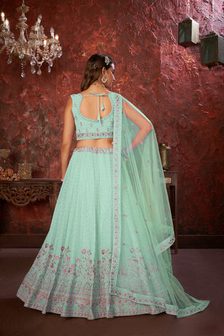 Exquisite Green Embroidered Fox Georgette Girlish Trendy Lehenga ClothsVilla