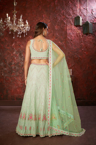 Green Embroidered Fox Georgette Lehenga Choli Set ClothsVilla
