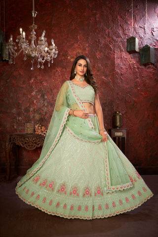 Green Embroidered Fox Georgette Lehenga Choli Set ClothsVilla