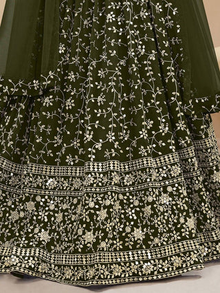 Green Embroidered Georgette Mehendi Wear Lehenga Choli ClothsVilla