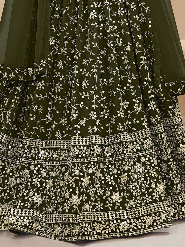 Green Embroidered Georgette Mehendi Wear Lehenga Choli ClothsVilla