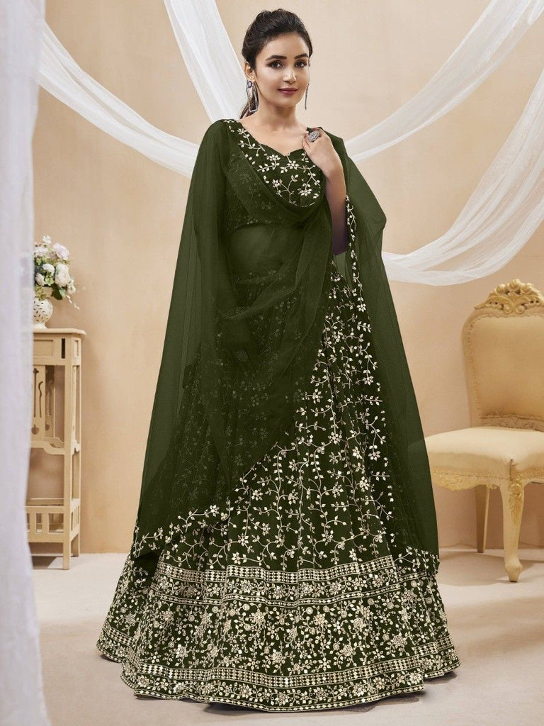 Green Embroidered Georgette Mehendi Wear Lehenga Choli Green Embroidered Georgette Mehendi Wear Lehenga Choli