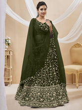 Load image into Gallery viewer, Green Embroidered Georgette Mehendi Wear Lehenga Choli ClothsVilla