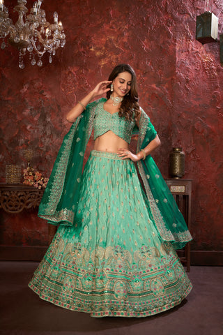Green Embroidered Girlish Lehenga Choli Set ClothsVilla