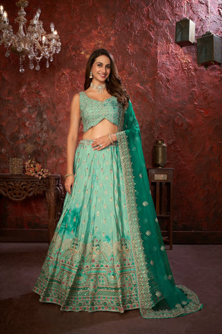 Green Embroidered Girlish Lehenga Choli Set ClothsVilla
