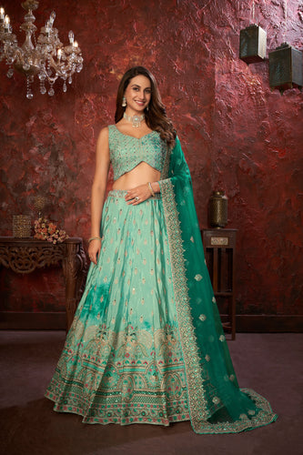 Green Embroidered Girlish Lehenga Choli Set ClothsVilla