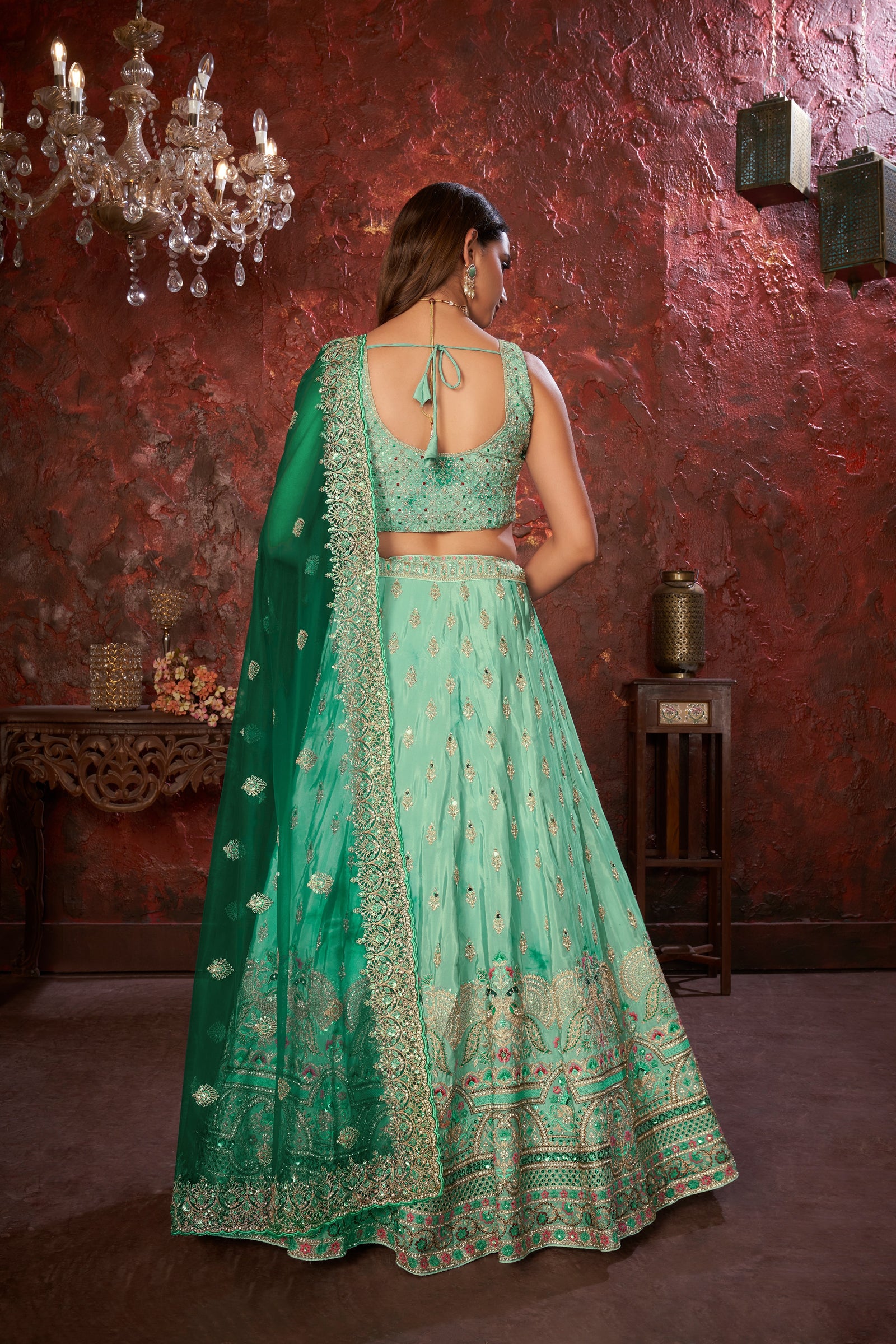 Green Embroidered Girlish Lehenga Choli Set ClothsVilla
