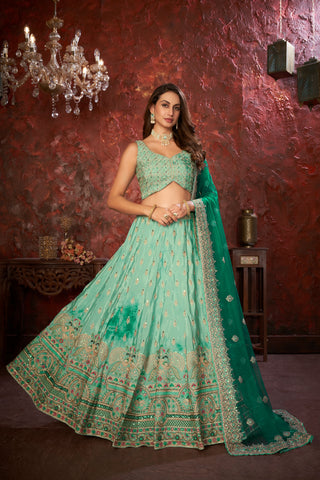 Green Embroidered Girlish Lehenga Choli Set ClothsVilla