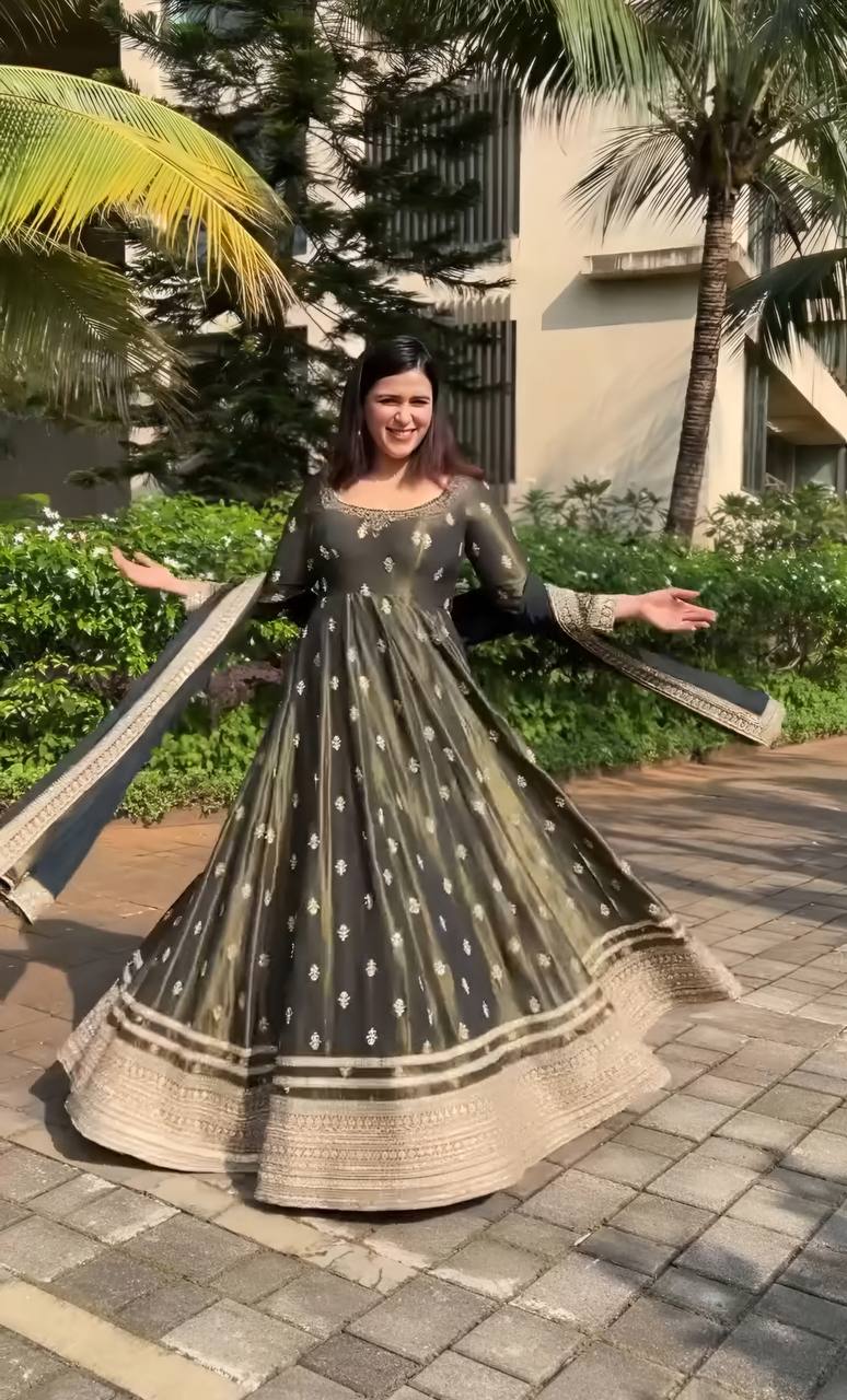 Green Embroidered Gown Set ClothsVilla
