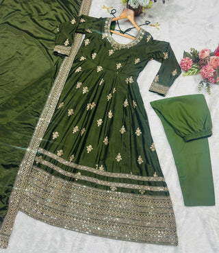 Green Embroidered Gown Set ClothsVilla