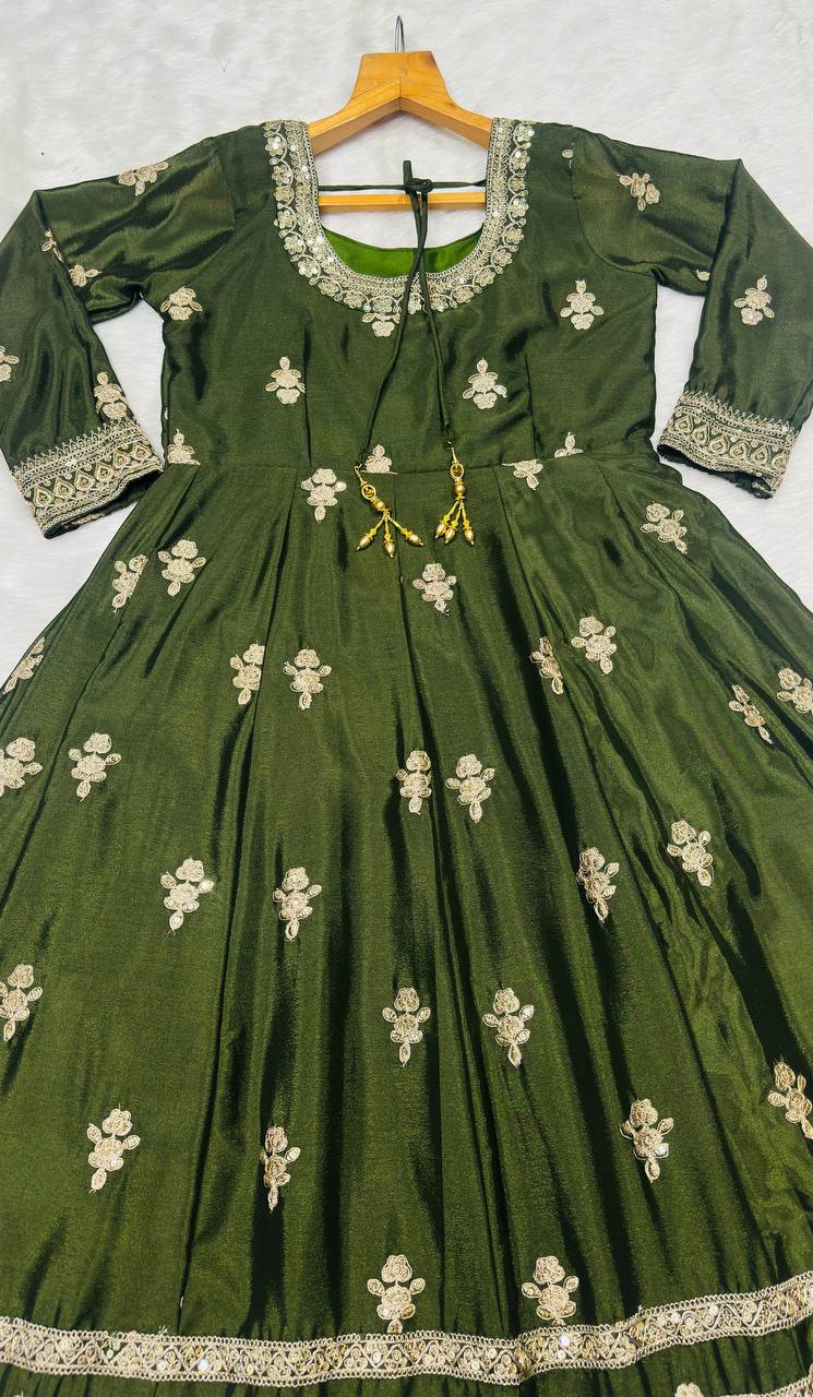 Green Embroidered Gown Set ClothsVilla