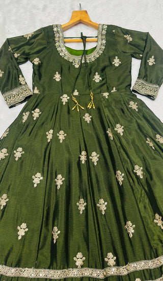 Green Embroidered Gown Set ClothsVilla