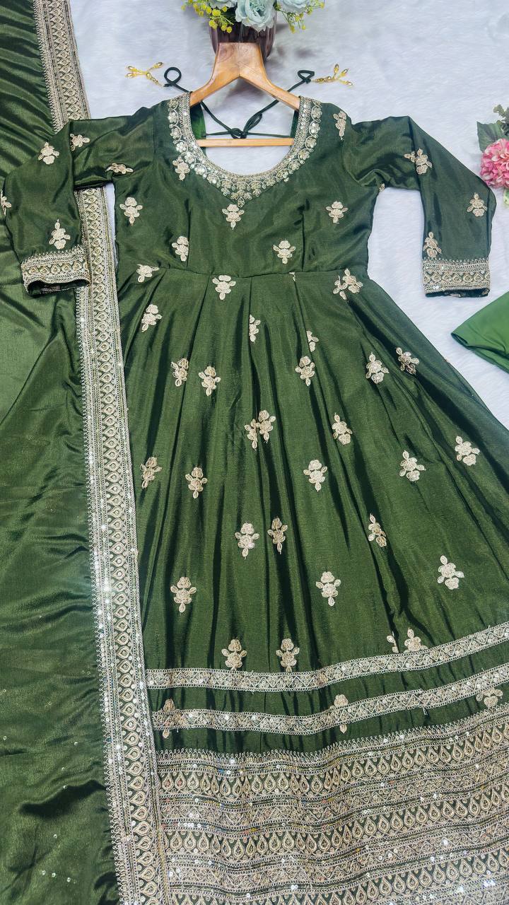 Green Embroidered Gown Set ClothsVilla