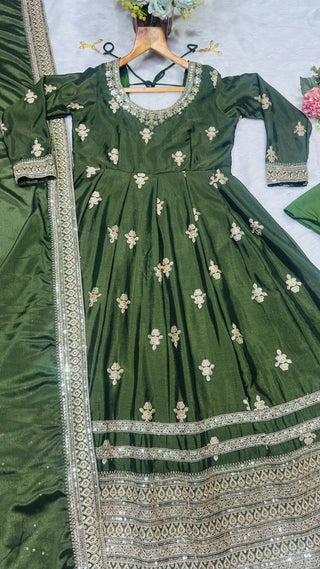 Green Embroidered Gown Set ClothsVilla