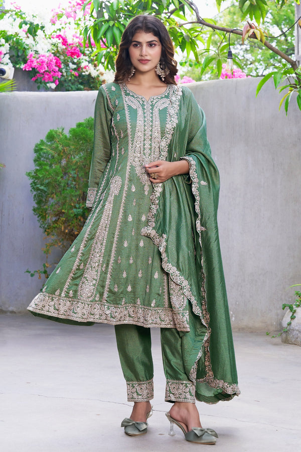 Green Embroidered Kurta Pant Set ClothsVilla