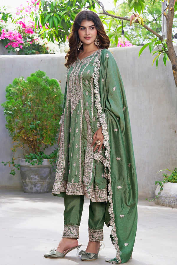Green Embroidered Kurta Pant Set ClothsVilla