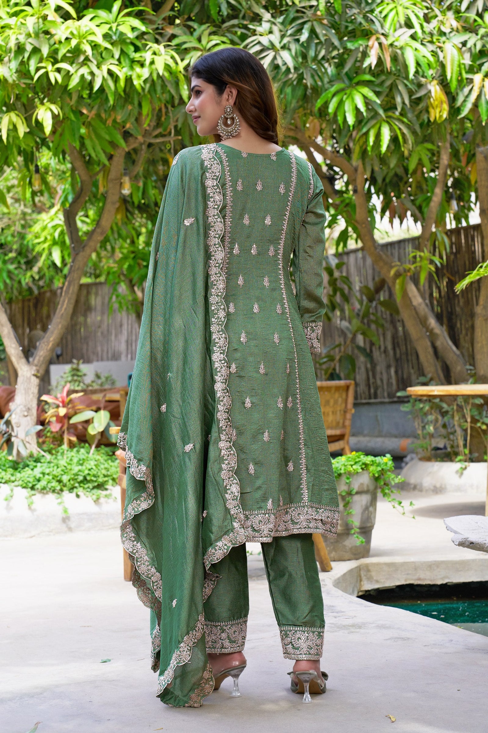 Green Embroidered Kurta Pant Set ClothsVilla